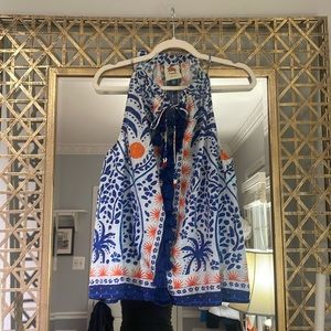 FARM RIO
Afternoon Breeze Tassel Fil Coupé Blouse Blue/White/Orange Size M